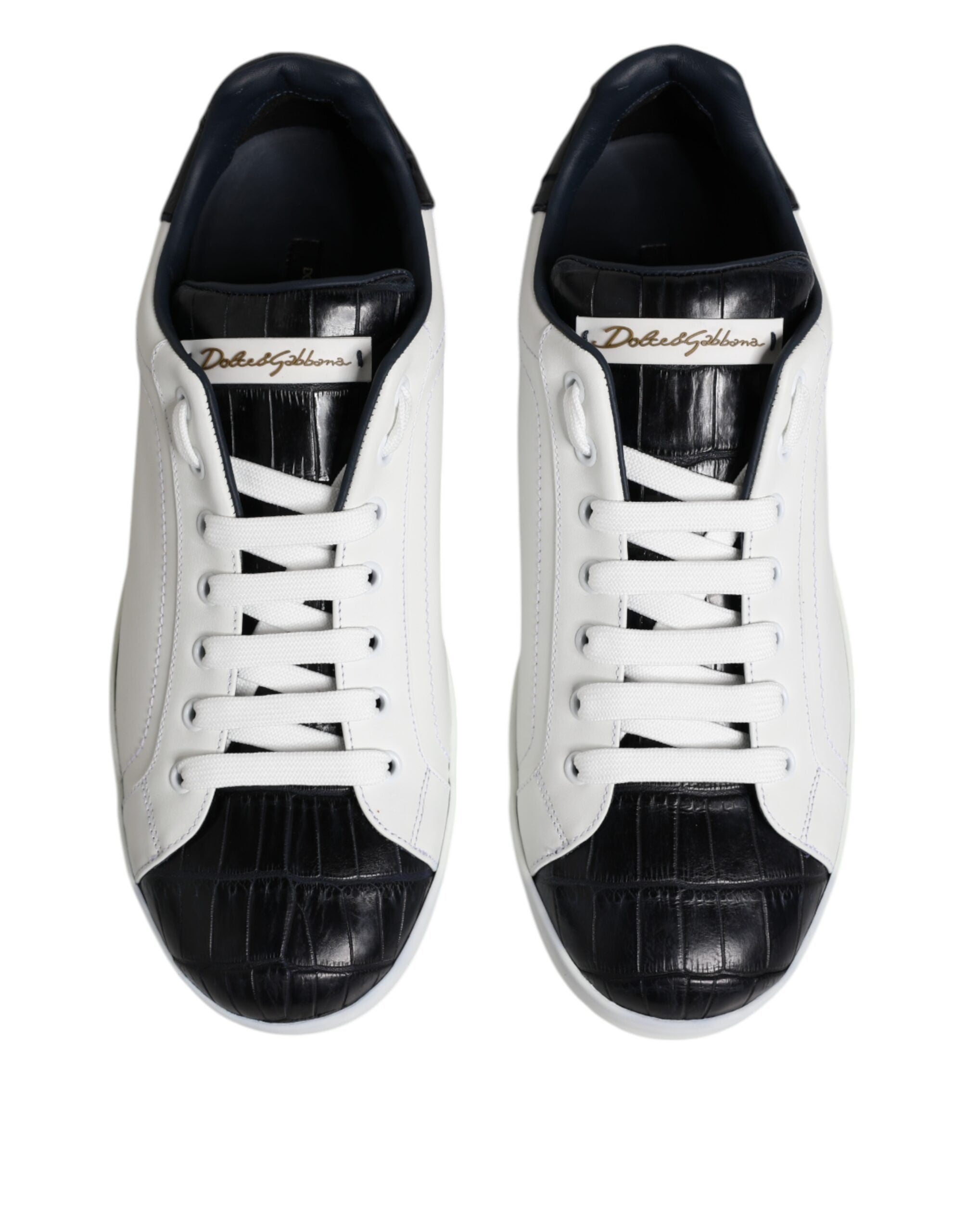 Dolce &amp; Gabbana White Black Leather Portofino Sneaker Shoes