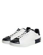 Dolce &amp; Gabbana White Black Leather Portofino Sneaker Shoes