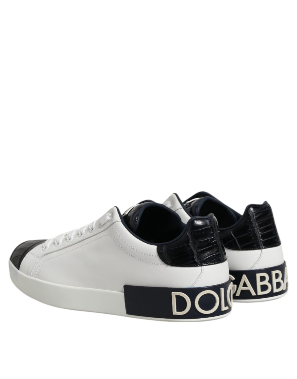 Dolce &amp; Gabbana White Black Leather Portofino Sneaker Shoes