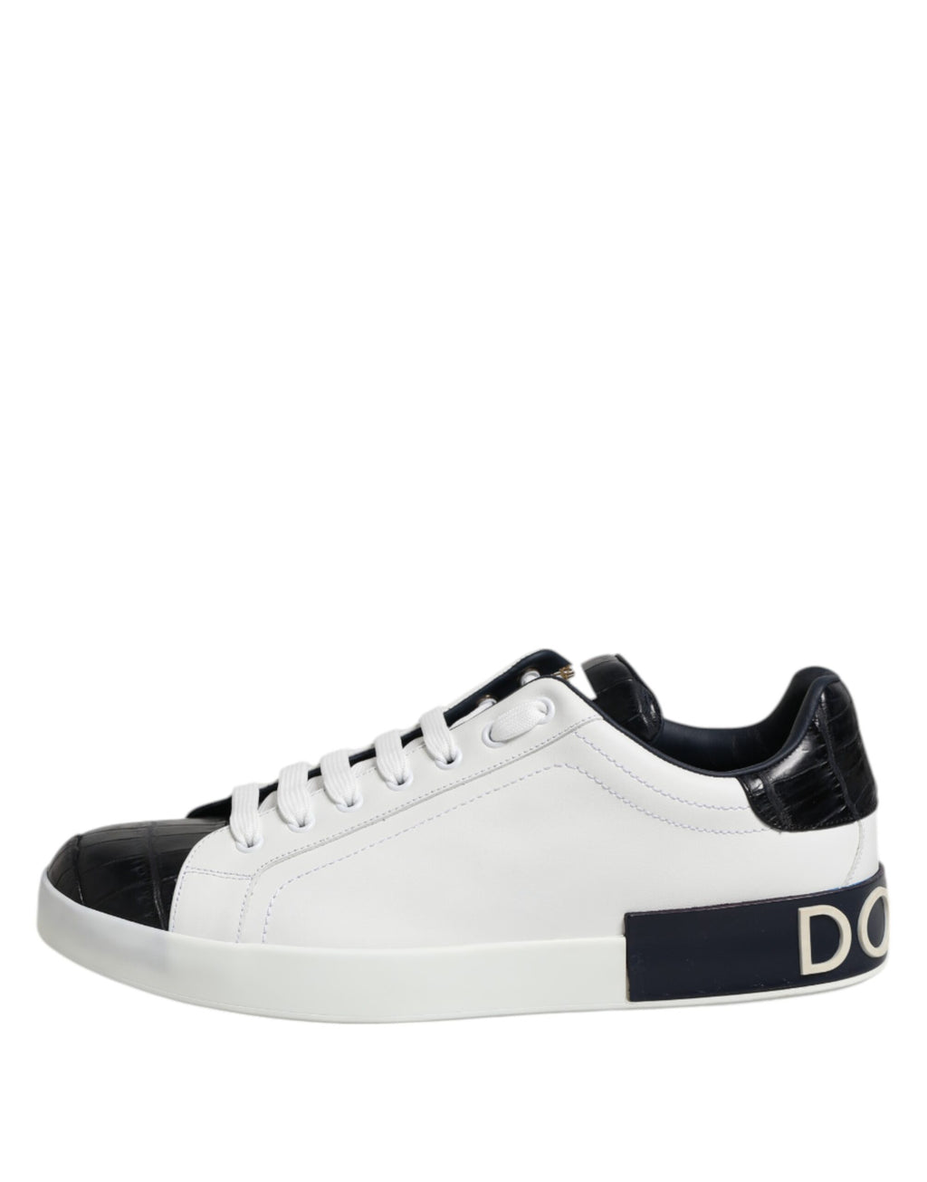Dolce &amp; Gabbana White Black Leather Portofino Sneaker Shoes