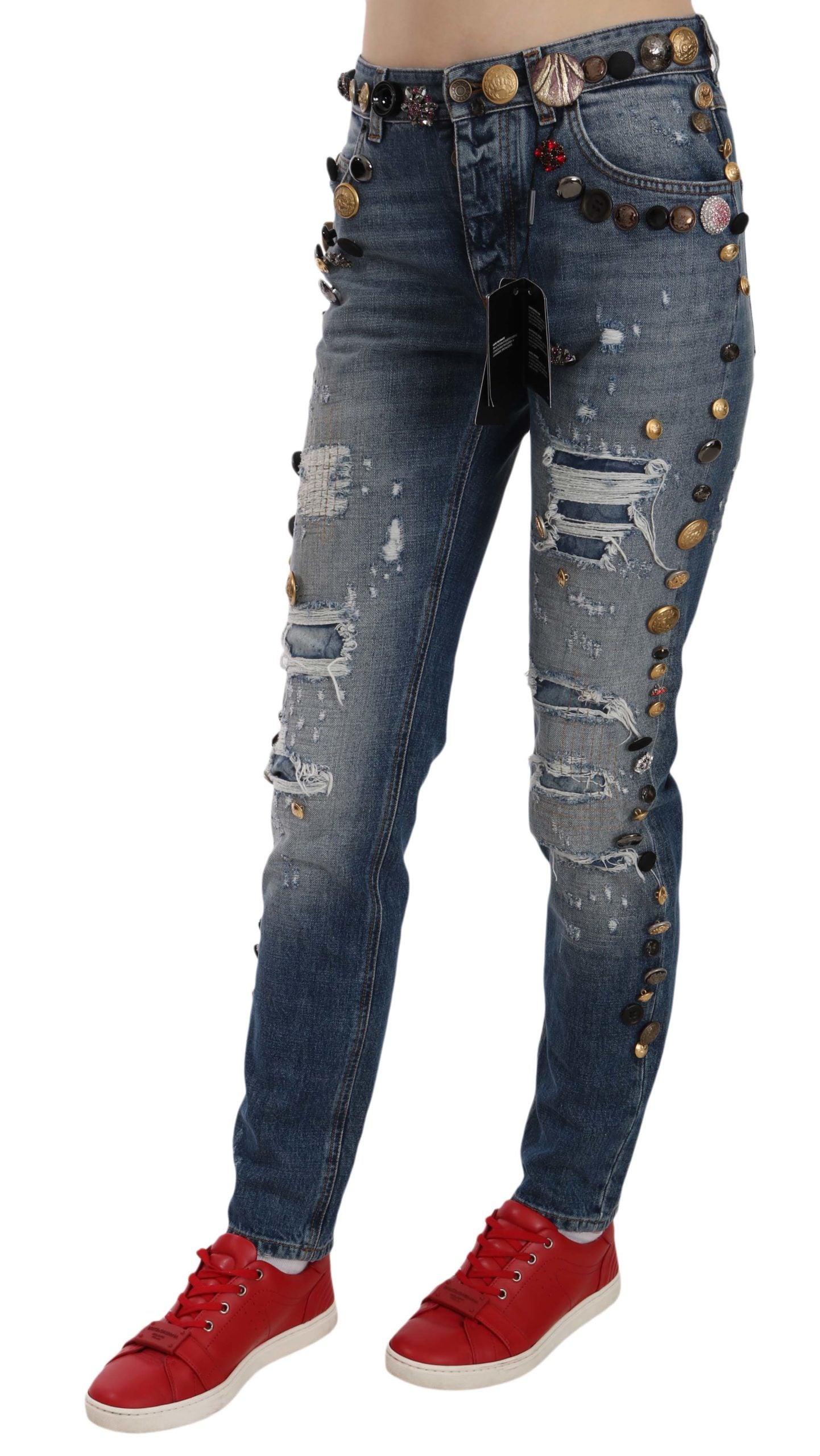 Dolce &amp; Gabbana Distressed Embellished Buttons Denim Pants Jeans