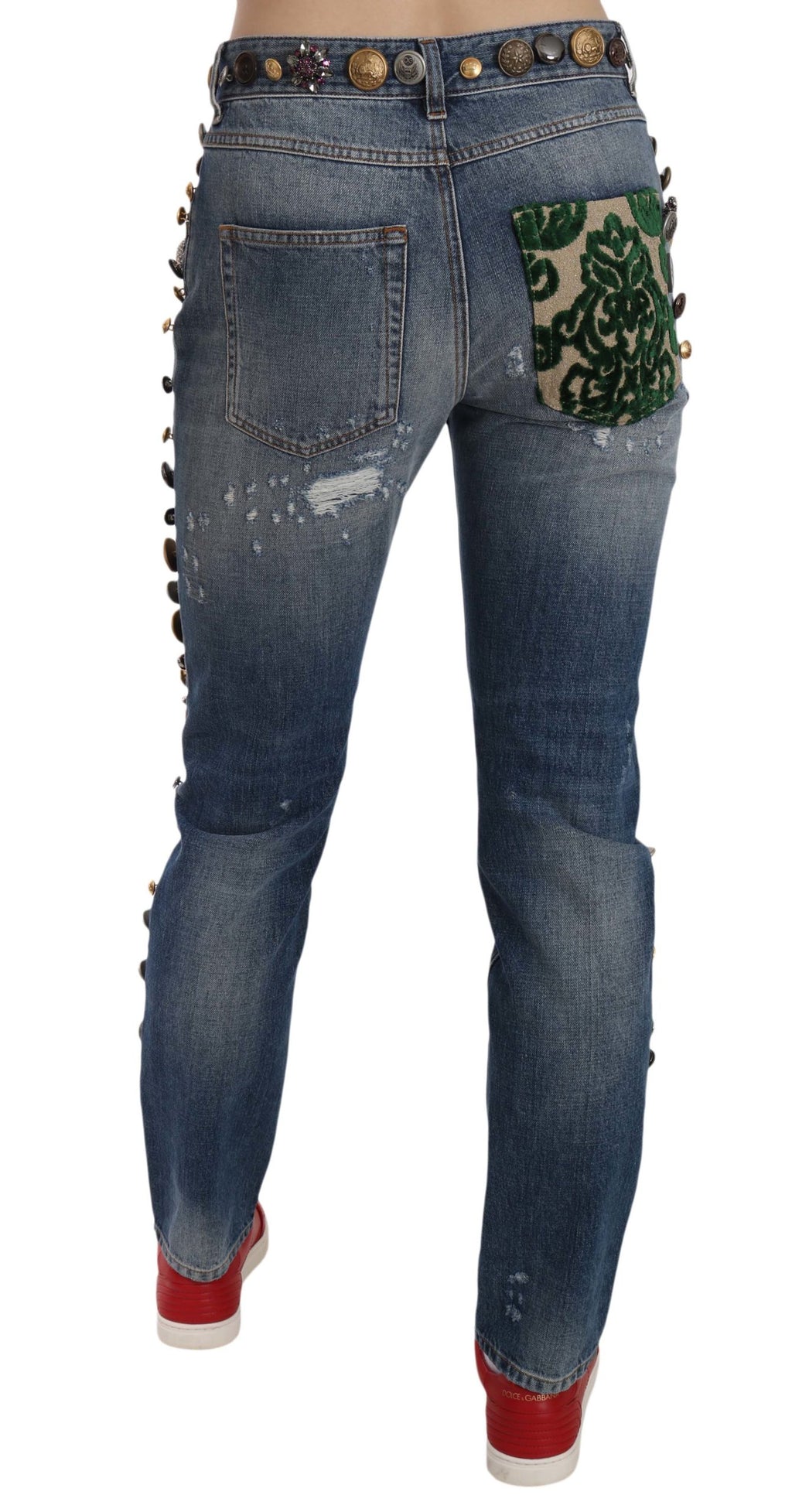 Dolce &amp; Gabbana Distressed Embellished Buttons Denim Pants Jeans