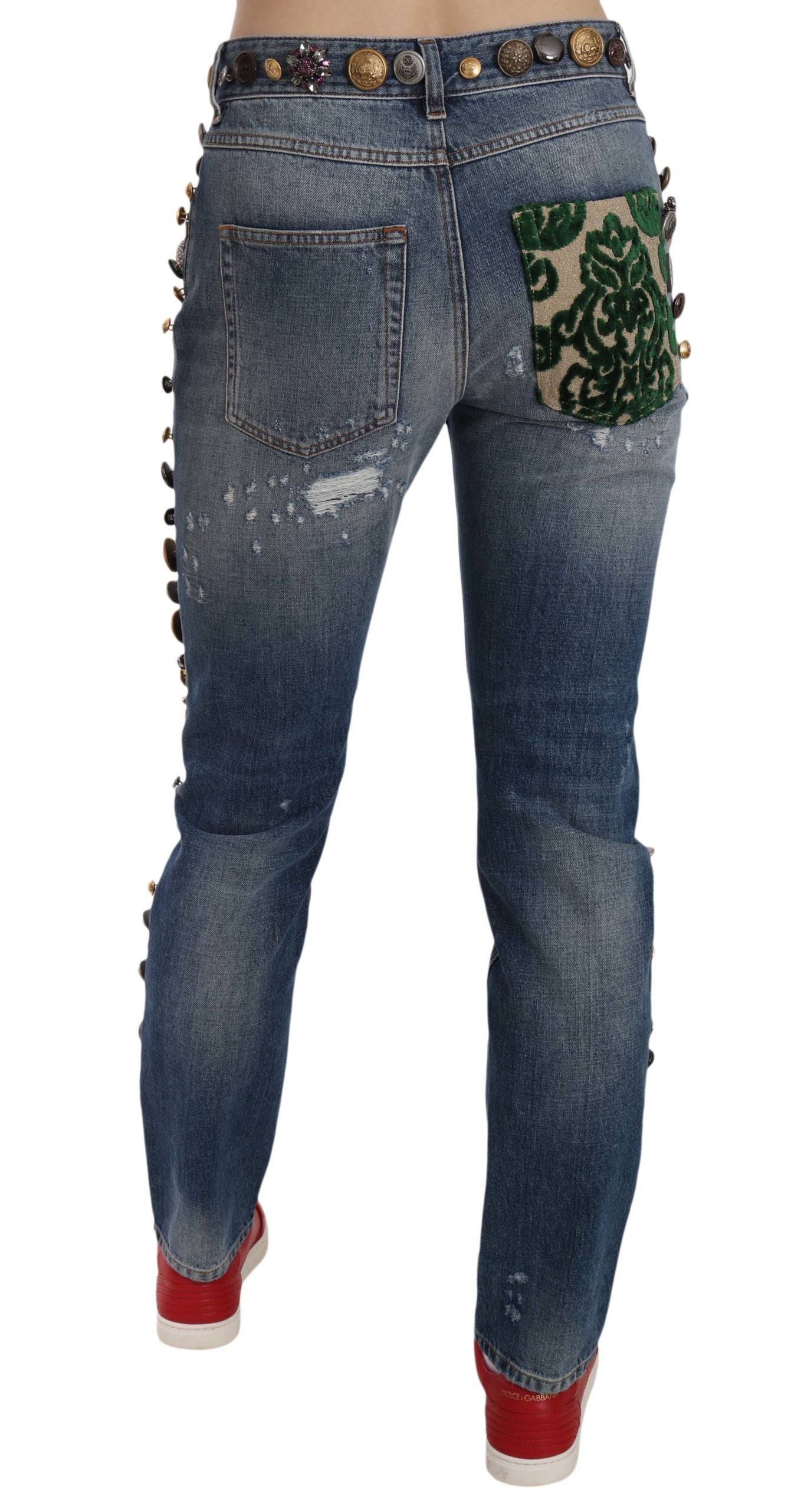 Dolce &amp; Gabbana Distressed Embellished Buttons Denim Pants Jeans