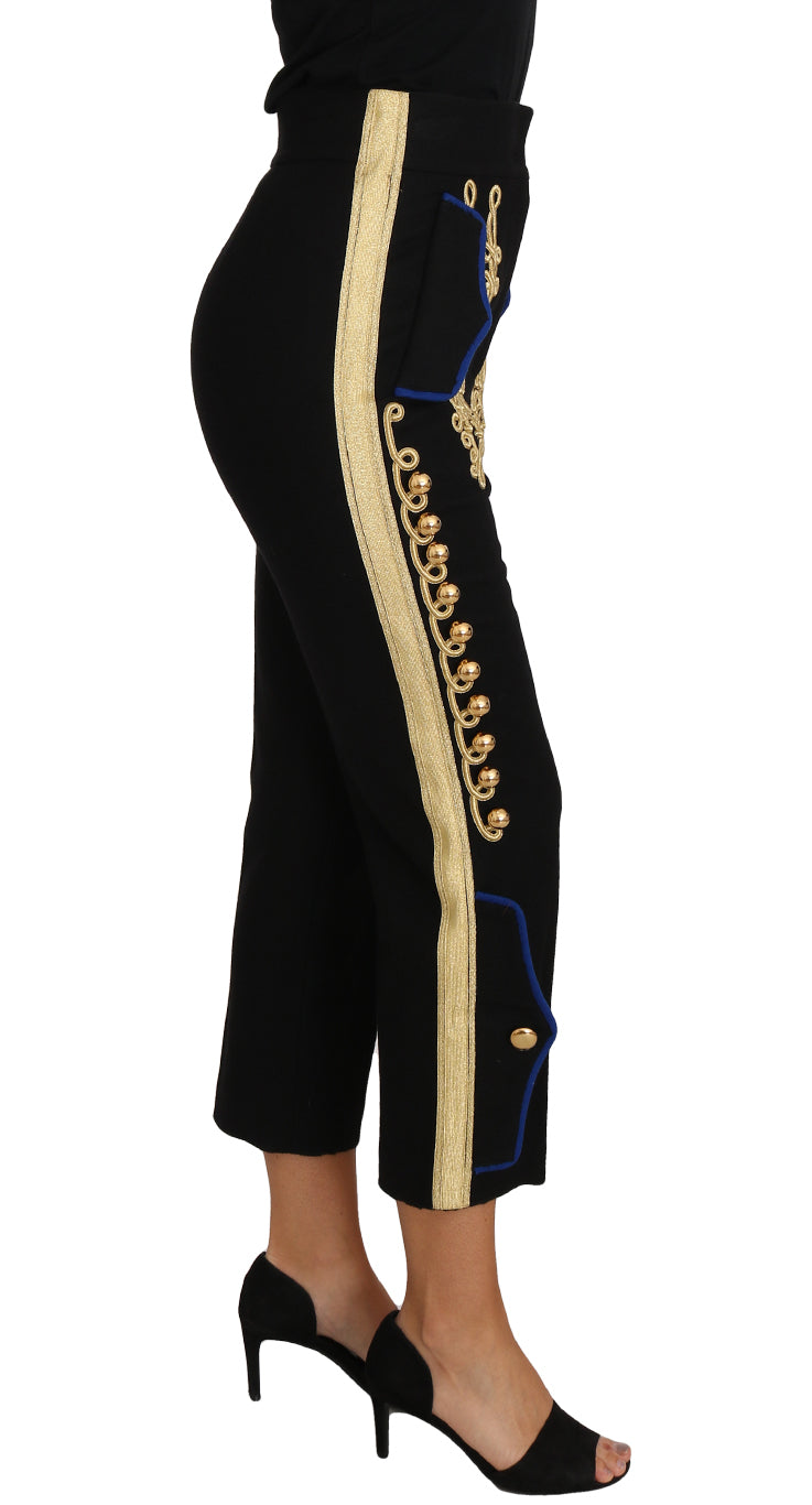 Dolce &amp; Gabbana Military Embellished Pants Black Gold Dress Pant
