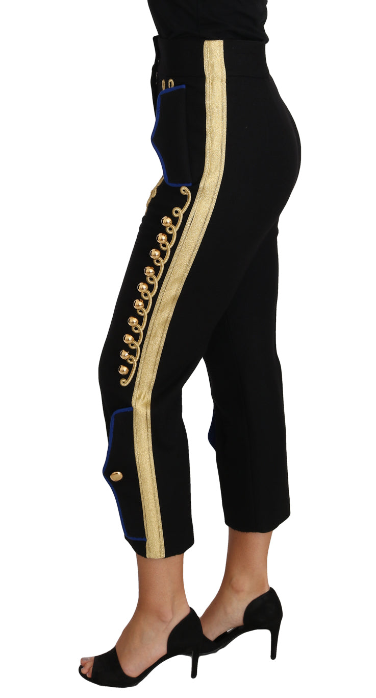 Dolce &amp; Gabbana Military Embellished Pants Black Gold Dress Pant