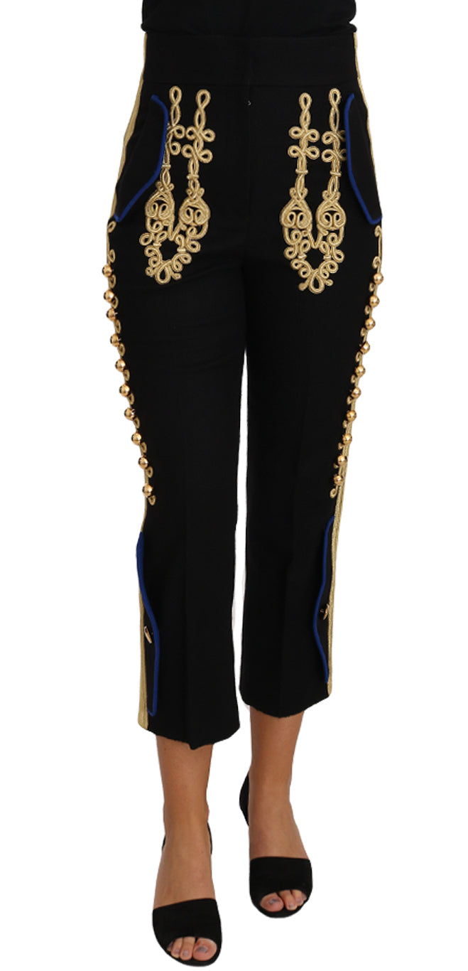 Dolce &amp; Gabbana Military Embellished Pants Black Gold Dress Pant