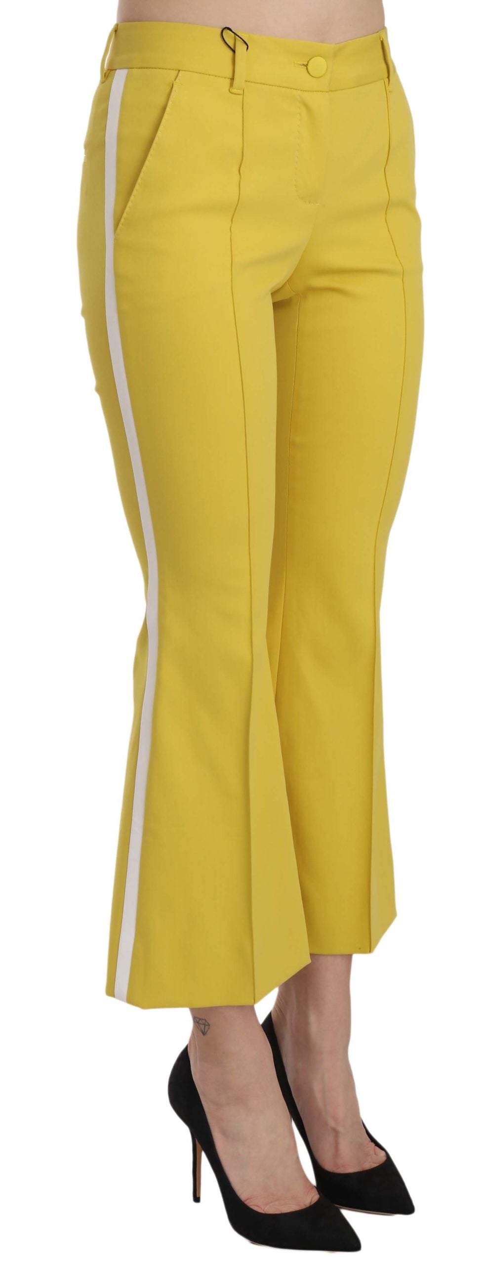 Dolce &amp; Gabbana Yellow Flared Bootcut Capri Cotton Pants