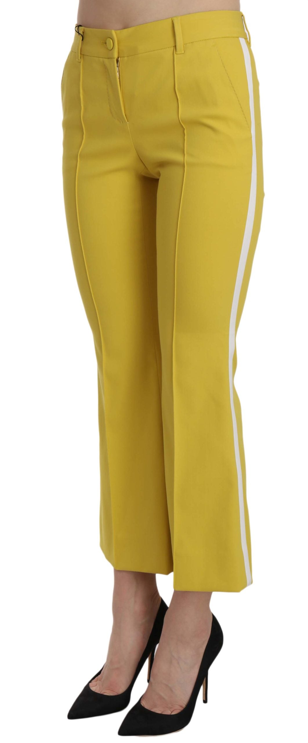 Dolce &amp; Gabbana Yellow Flared Bootcut Capri Cotton Pants