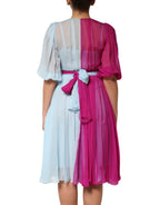 Dolce &amp; Gabbana Fuchsia Light Blue Silk Two Tone Midi Dress