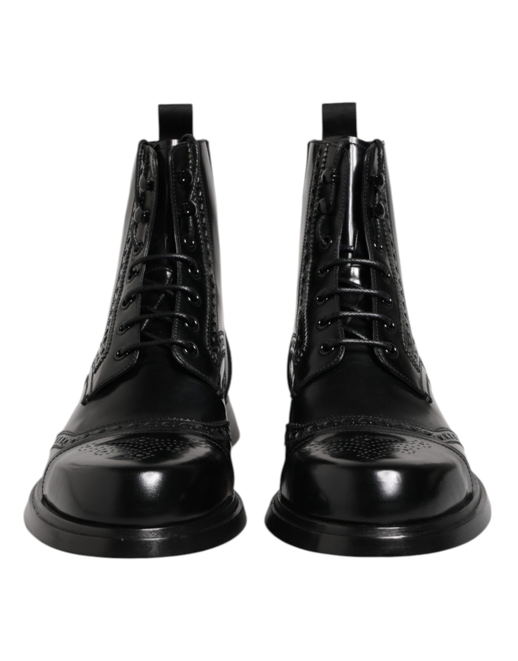 Dolce &amp; Gabbana Black Leather Lace Up Mid Calf Boots Shoes