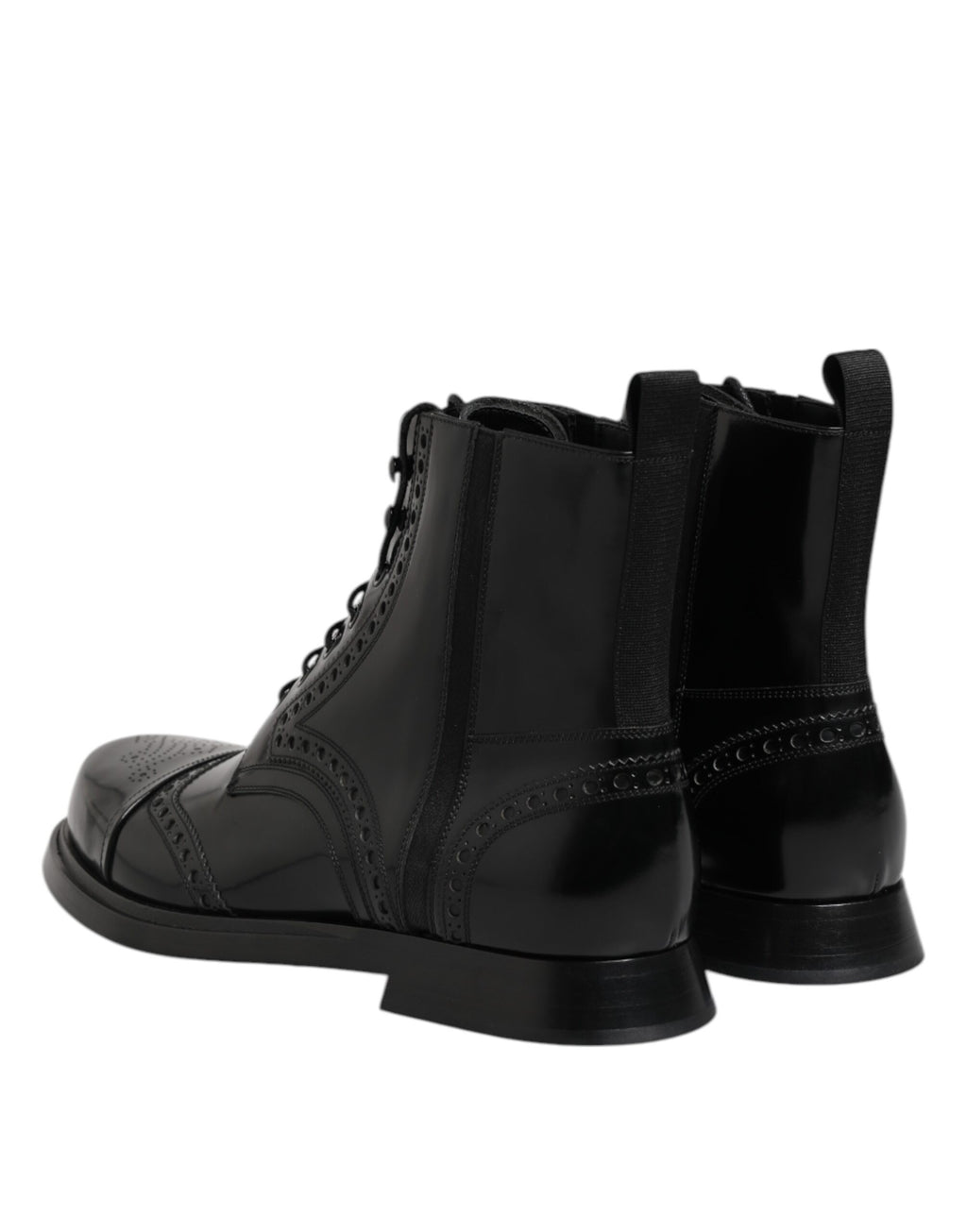 Dolce &amp; Gabbana Black Leather Lace Up Mid Calf Boots Shoes