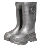 Dolce &amp; Gabbana Metallic Silver Pull On Rain Boots Shoes