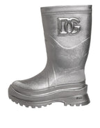 Dolce &amp; Gabbana Metallic Silver Pull On Rain Boots Shoes
