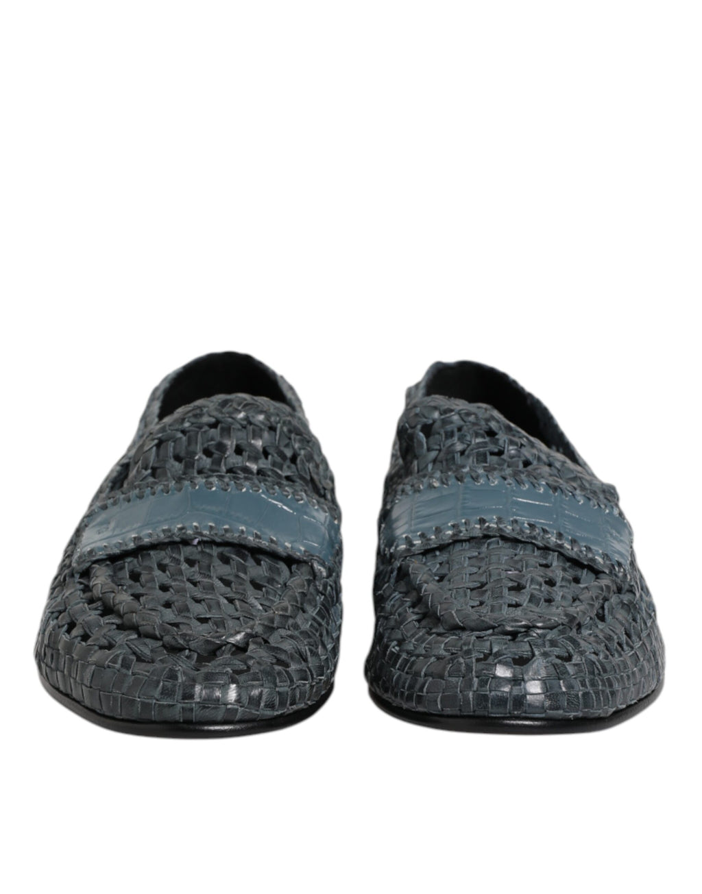 Dolce &amp; Gabbana Blue Woven Raffia Slip On Loafers Shoes