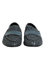 Dolce &amp; Gabbana Blue Woven Raffia Slip On Loafers Shoes