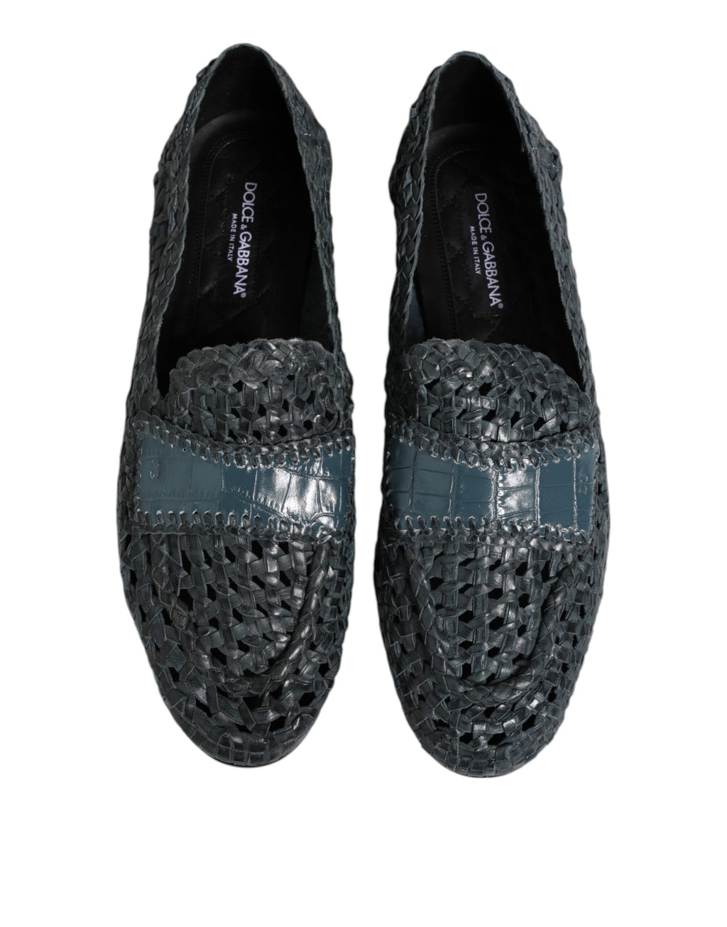 Dolce &amp; Gabbana Blue Woven Raffia Slip On Loafers Shoes