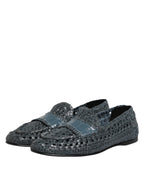 Dolce &amp; Gabbana Blue Woven Raffia Slip On Loafers Shoes