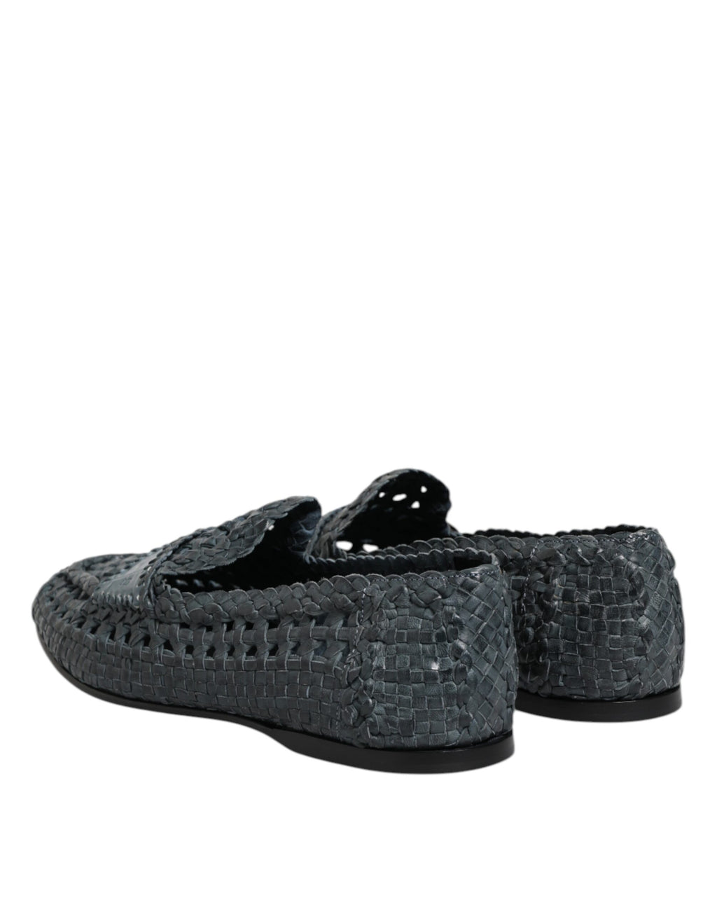 Dolce &amp; Gabbana Blue Woven Raffia Slip On Loafers Shoes