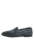 Dolce &amp; Gabbana Blue Woven Raffia Slip On Loafers Shoes