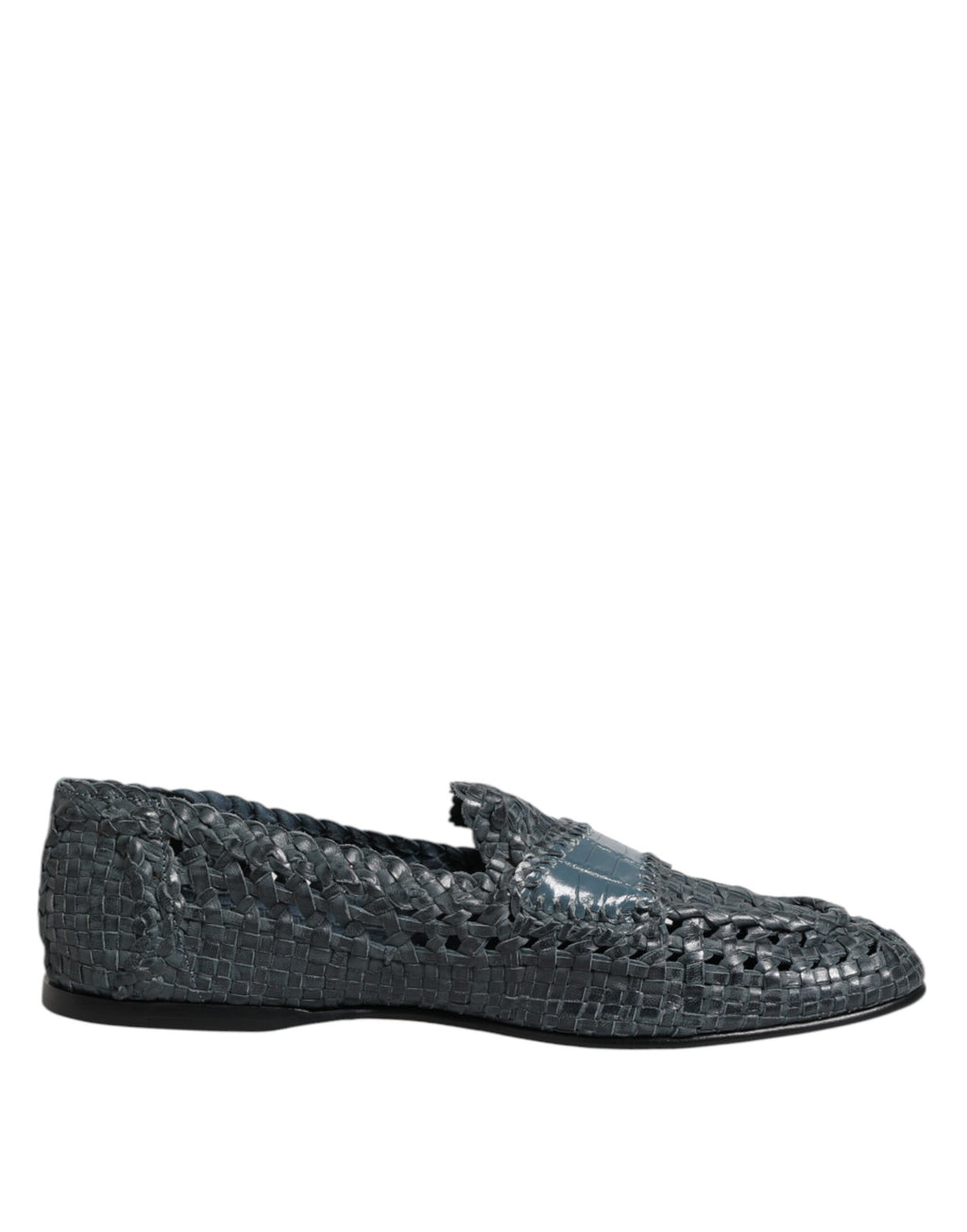 Dolce &amp; Gabbana Blue Woven Raffia Slip On Loafers Shoes