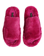 Dolce & Gabbana Pink Acrylic Faux Fur Mens Flats Sandals Shoes