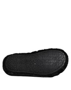 Dolce & Gabbana Black Faux Fur Flats Men Sandals Shoes