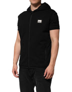 Dolce &amp; Gabbana Black Sleeveless Hooded Logo Plaque Jacket