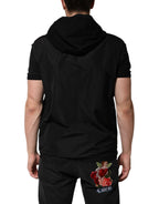 Dolce &amp; Gabbana Black Sleeveless Hooded Logo Plaque Jacket