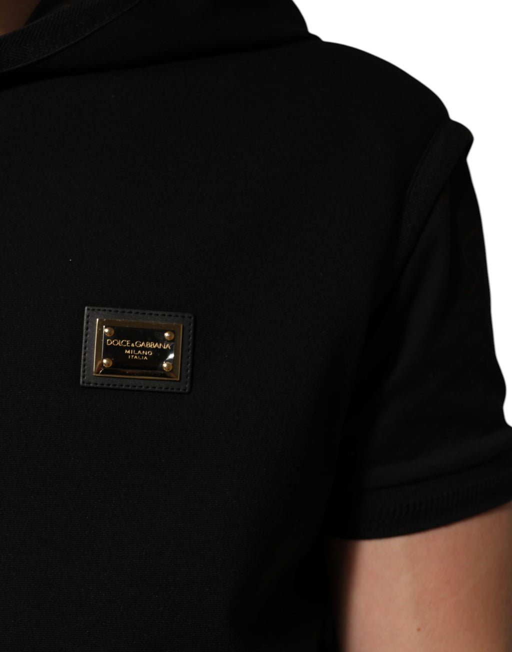 Dolce &amp; Gabbana Black Sleeveless Hooded Logo Plaque Jacket