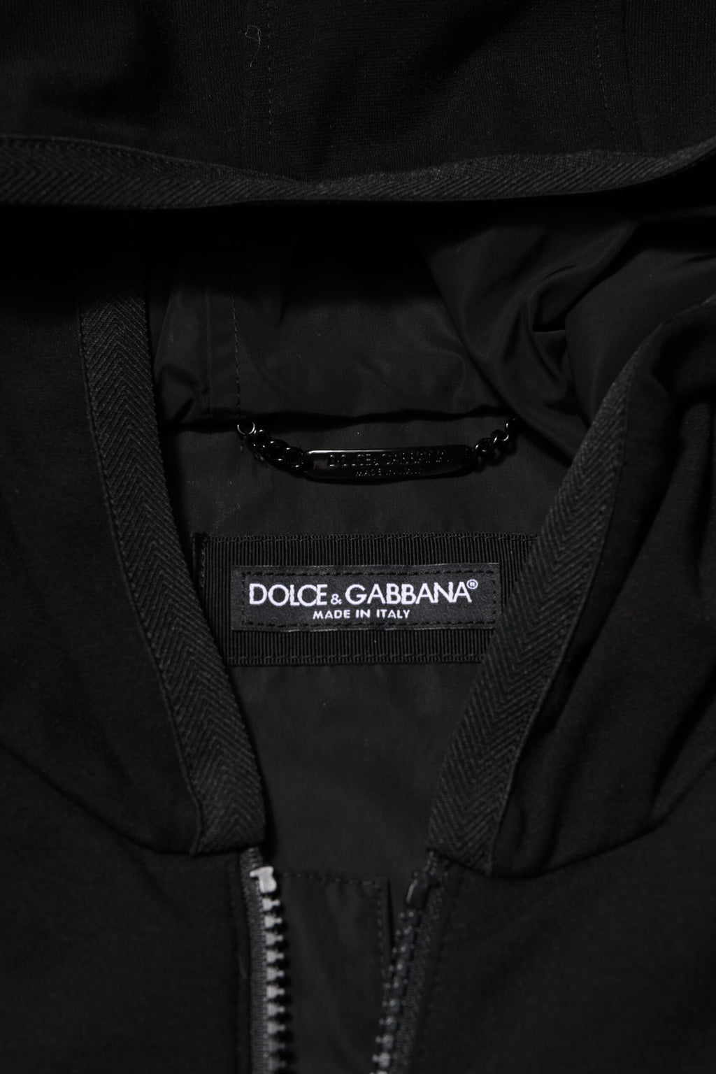Dolce &amp; Gabbana Black Sleeveless Hooded Logo Plaque Jacket