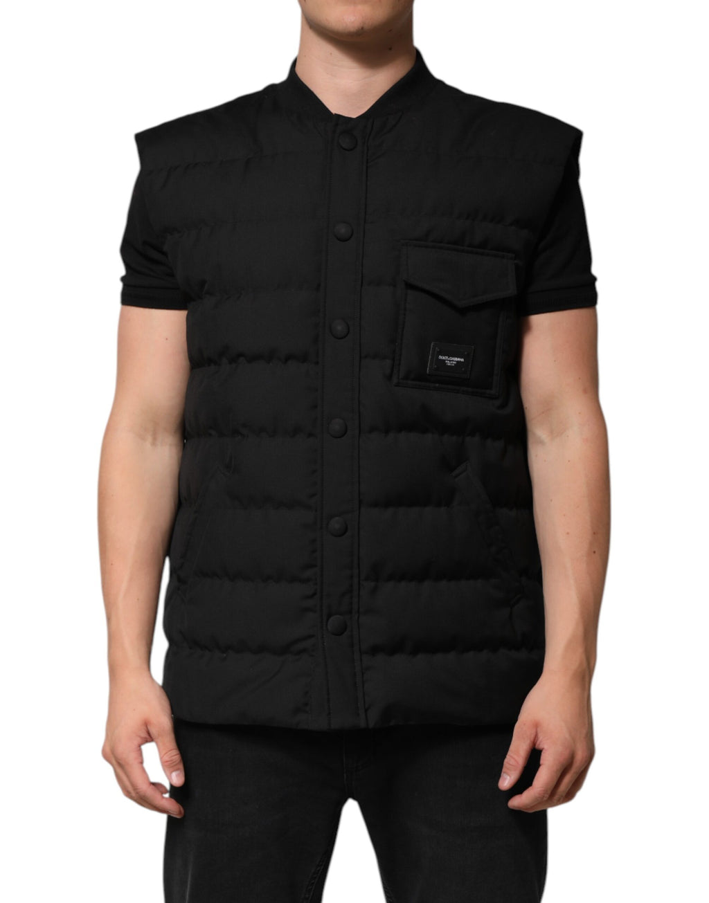 Dolce &amp; Gabbana Black Sleeveless Parka Logo Plaque Jacket