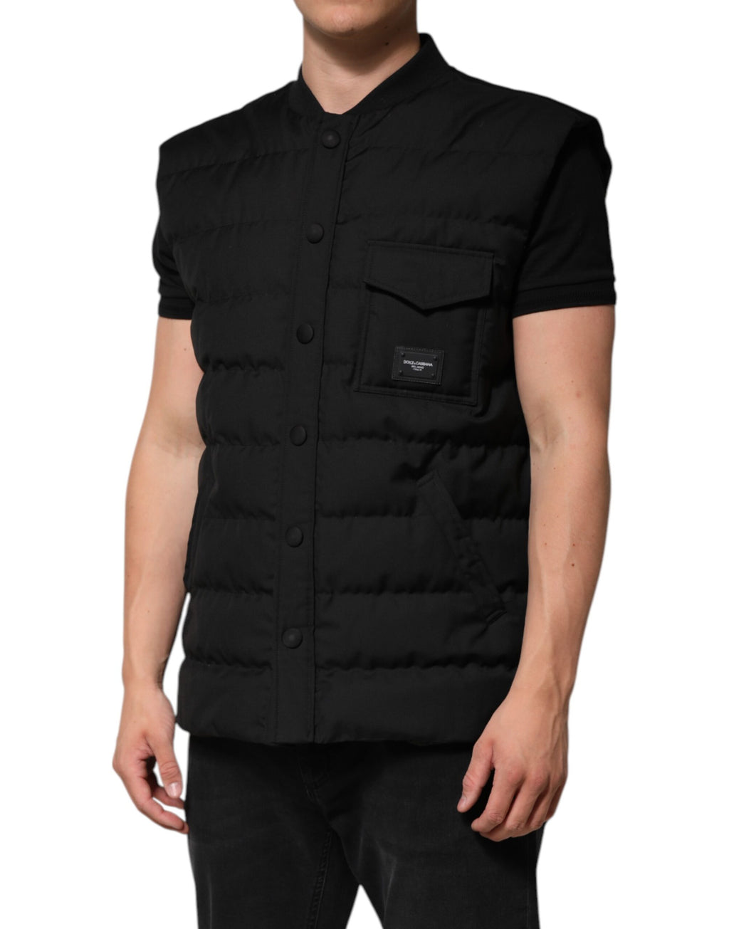 Dolce &amp; Gabbana Black Sleeveless Parka Logo Plaque Jacket