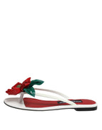 Dolce &amp; Gabbana Red White KEIRA Flower Leather Sandals Shoes