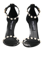 Dolce &amp; Gabbana Black KEIRA Pearl Embellished Sandals Shoes