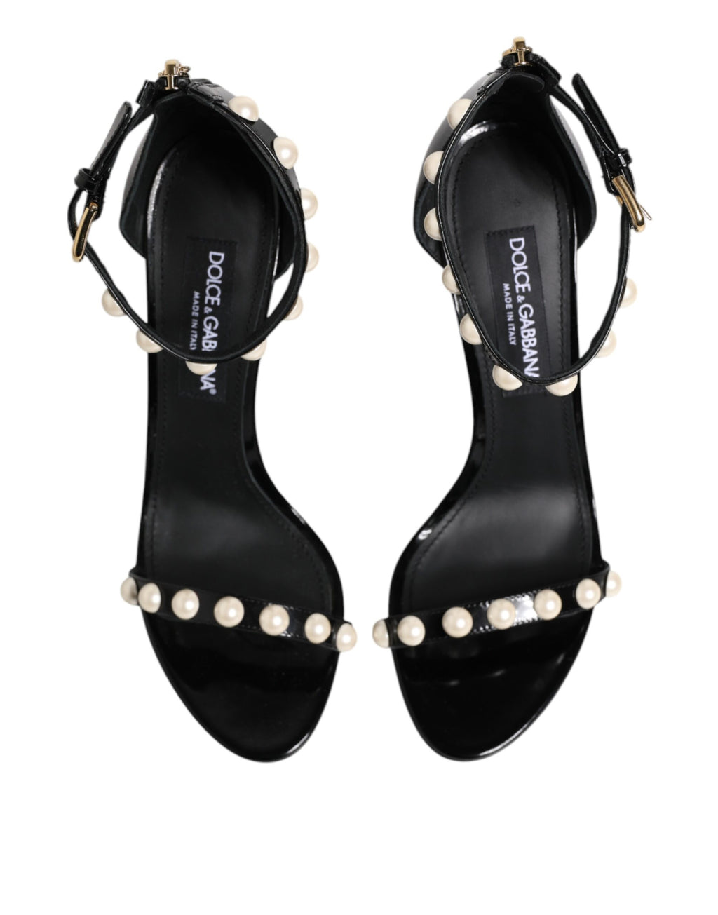 Dolce &amp; Gabbana Black KEIRA Pearl Embellished Sandals Shoes