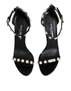 Dolce &amp; Gabbana Black KEIRA Pearl Embellished Sandals Shoes