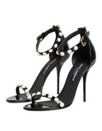 Dolce &amp; Gabbana Black KEIRA Pearl Embellished Sandals Shoes