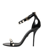 Dolce &amp; Gabbana Black KEIRA Pearl Embellished Sandals Shoes