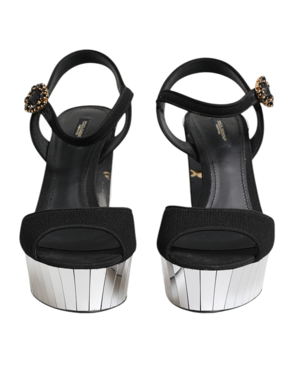 Dolce &amp; Gabbana Black Crystal Ankle Strap Keira Sandal Shoes