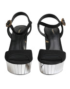 Dolce &amp; Gabbana Black Crystal Ankle Strap Keira Sandal Shoes