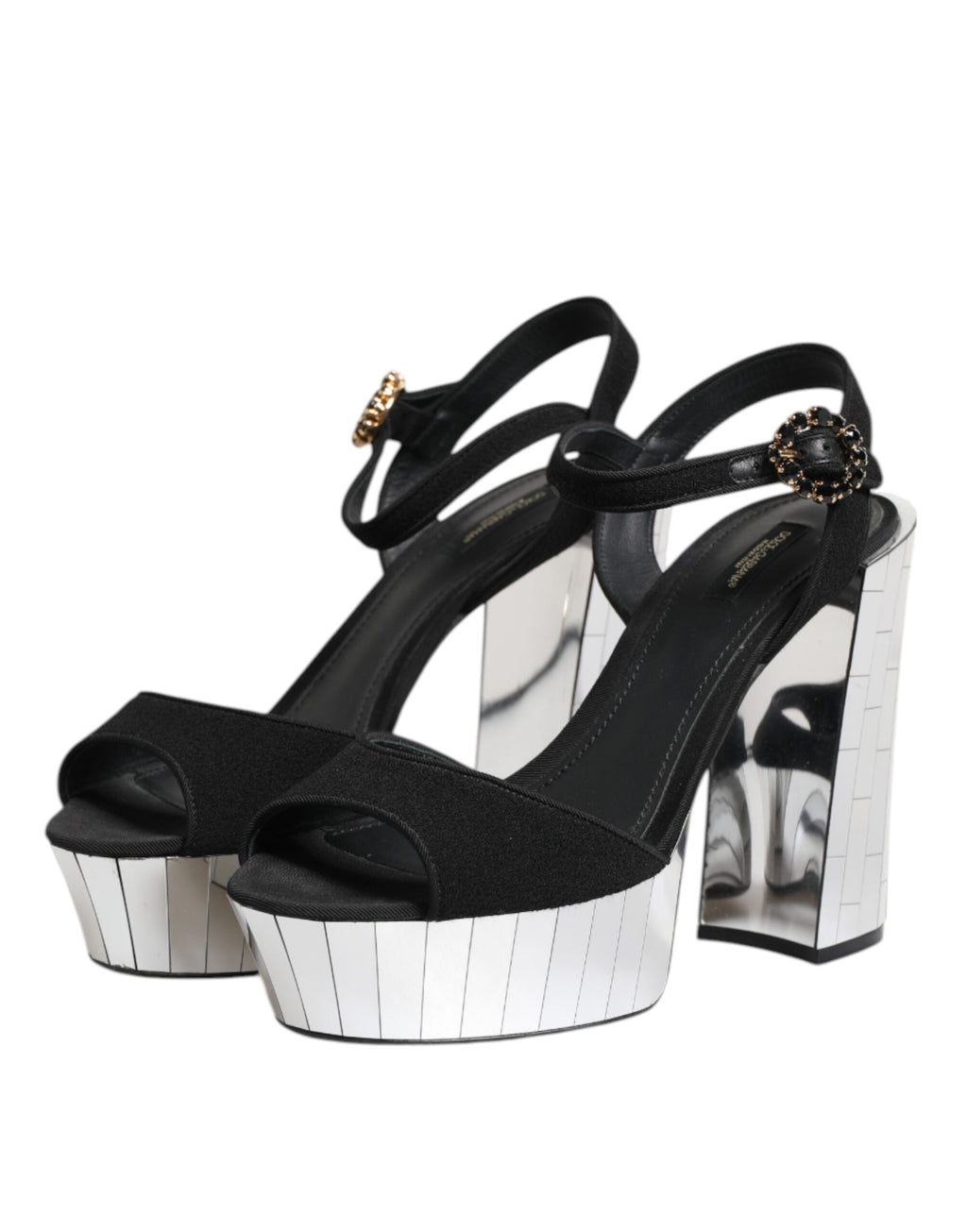 Dolce &amp; Gabbana Black Crystal Ankle Strap Keira Sandal Shoes