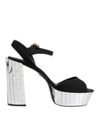 Dolce &amp; Gabbana Black Crystal Ankle Strap Keira Sandal Shoes