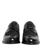 Dolce &amp; Gabbana Black Leather Floral Lace Dress Formal Shoes