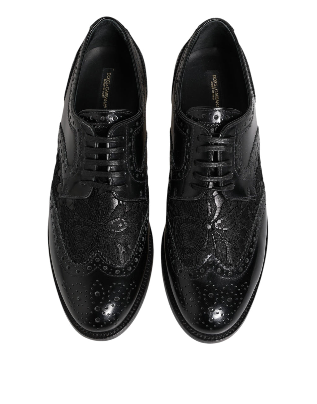 Dolce &amp; Gabbana Black Leather Floral Lace Dress Formal Shoes