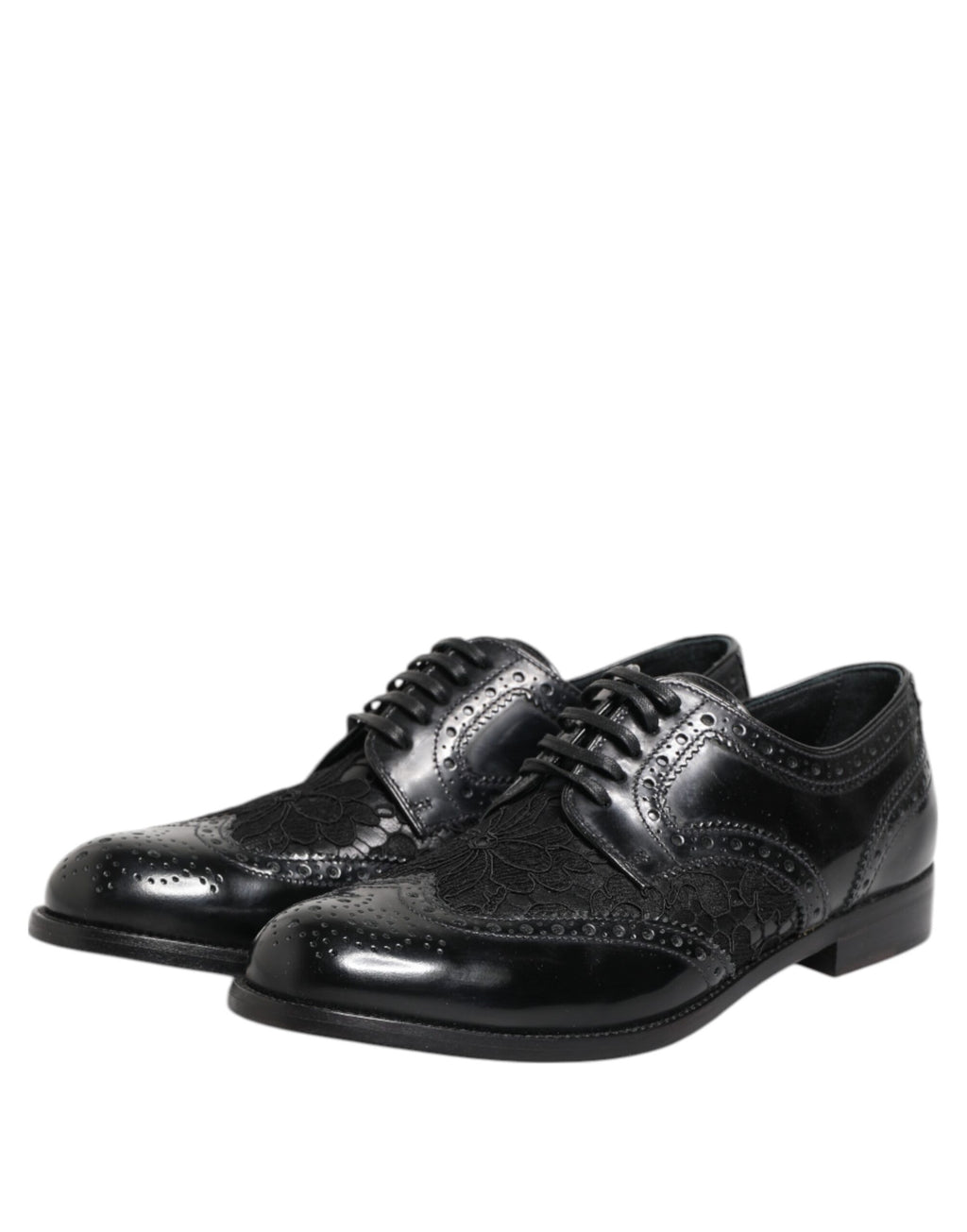 Dolce &amp; Gabbana Black Leather Floral Lace Dress Formal Shoes