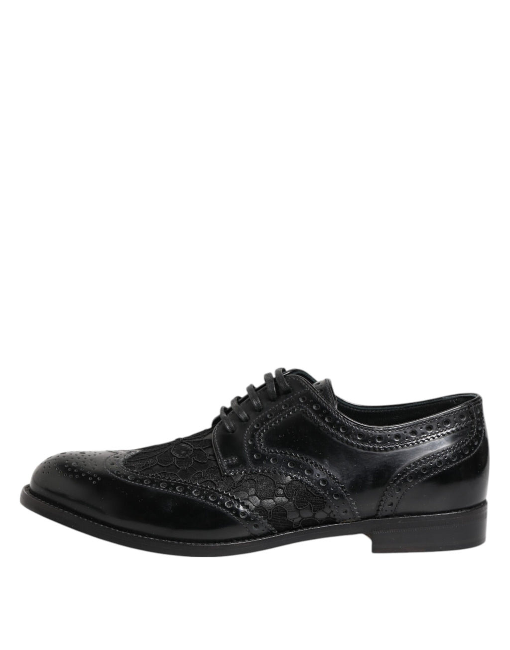 Dolce &amp; Gabbana Black Leather Floral Lace Dress Formal Shoes