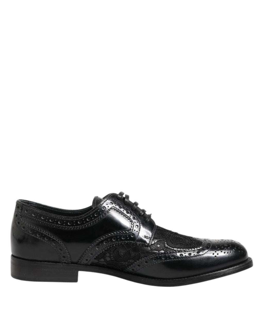 Dolce &amp; Gabbana Black Leather Floral Lace Dress Formal Shoes