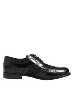 Dolce &amp; Gabbana Black Leather Floral Lace Dress Formal Shoes