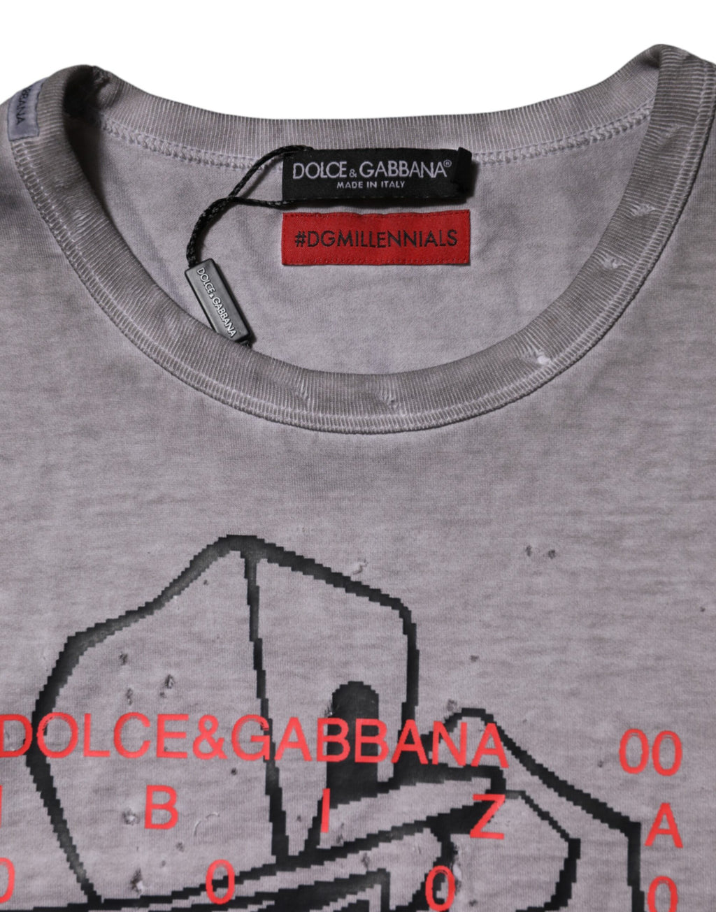 Dolce &amp; Gabbana Gray Graphic Print Cotton Crew Neck T-shirt