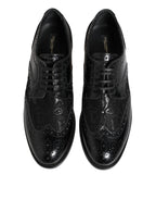 Dolce &amp; Gabbana Black Leather Floral Lace Dress Formal Shoes